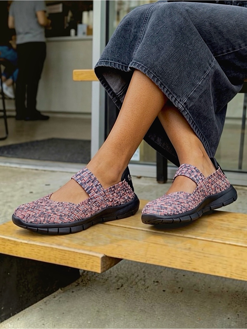 Bernie Mev Woven Mary Jane Comfort Flats Black & Red EU37 US 6.5-7